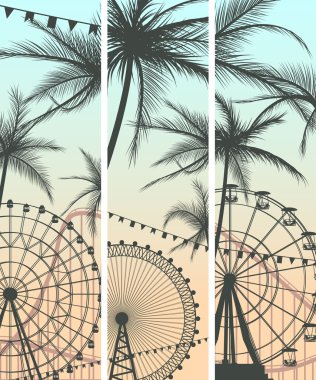 roller coaster ve dönme dolap ile afiş kümesi.
