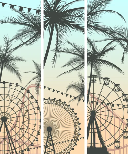 Banner-Set mit Achterbahn und Riesenrad. — Stockvektor