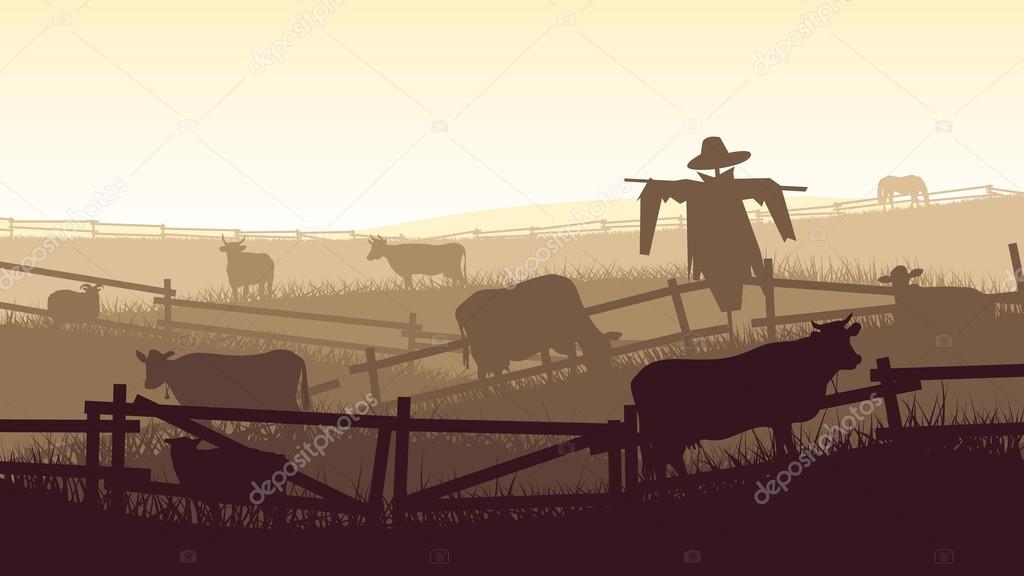 Horizontal illustration of farm pets.