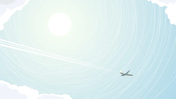 雲の中で飛行機の抽象的なイラスト. — ストックベクタ