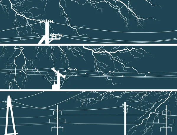 Horizontal vector banners of lightning at night. — Stock Vector