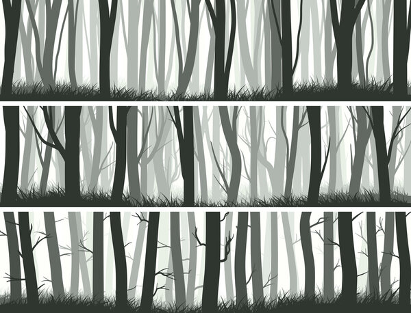 Horizontal banners forest with trunks of trees.