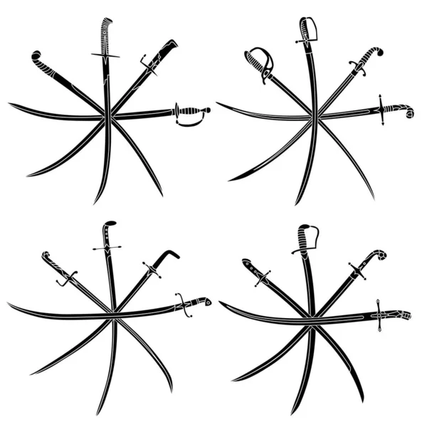 Conjunto Simples Imágenes Vectoriales Monocromáticas Sables Cutlasses Cruzados Forma Círculo — Archivo Imágenes Vectoriales