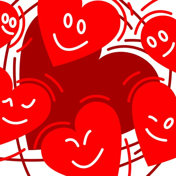 Tarjeta Vectorial Cuadrada Con Ilustración Corazones Rojos Símbolo Del Amor — Vector de stock