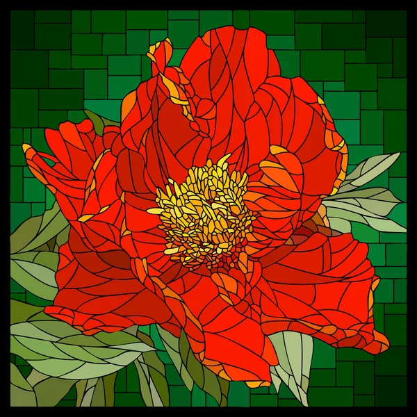 Mosaico Cuadrado Vectorial Con Flor Peonía Roja Floreciente Vitral — Archivo Imágenes Vectoriales