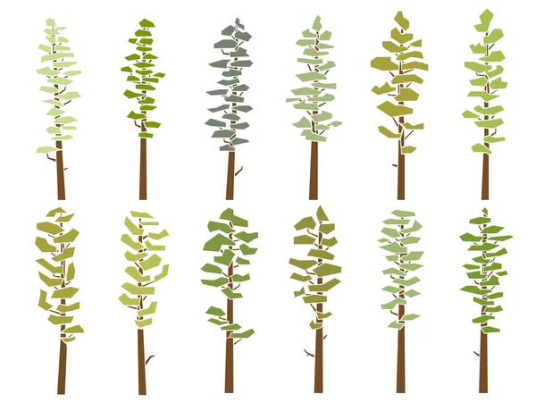 Set Flat Design Vector Images Simple Tall Cedar Trees Bare — Stock Vector