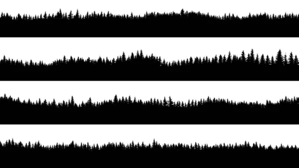 Conjunto Siluetas Rayas Horizontales Con Bosque Coníferas Pino Abeto Cedro — Vector de stock