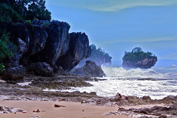 Penhasco e ondas — Fotografia de Stock