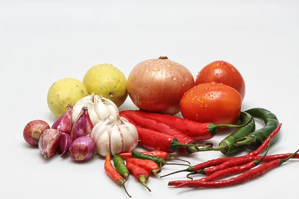 Onion,garlic,chili and tomato — Stock Photo, Image