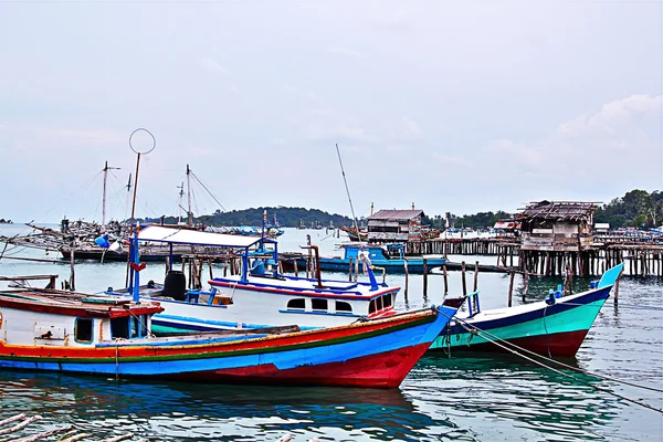Boats on fisherman village, belitung island indonesia — Stock Photo, Image