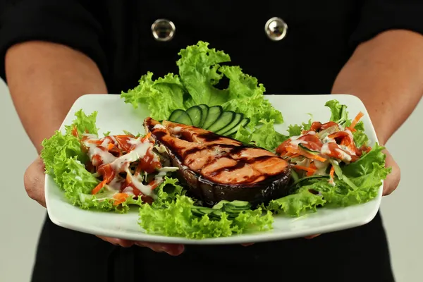 Salmão teriyaki para comer — Fotografia de Stock