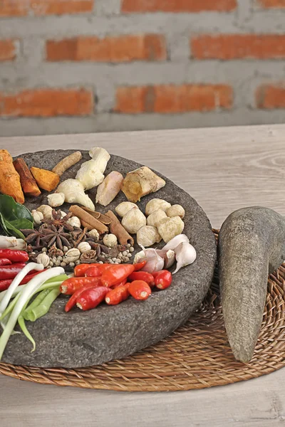 Spices on mortar — Stock Photo, Image