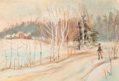 yol ve adam kış manzarası