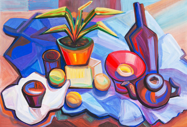 Still life with a dark blue cloth
