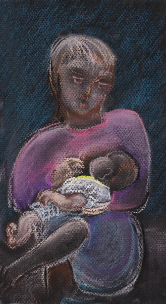 De jonge vrouw met de baby op de handen — Stockfoto