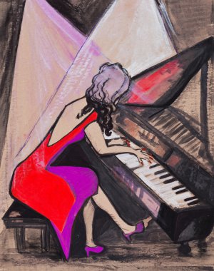 The lady at a grand piano clipart