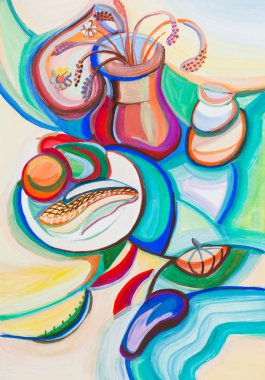 Natürmort yeşil kumaş üzerine