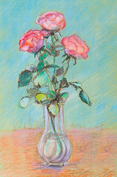 Roses roses dans un vase en verre — Photo