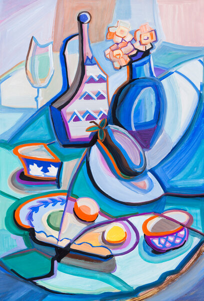 Still life on a dark blue cloth