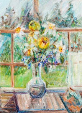 bir veranda üzerine çiçek