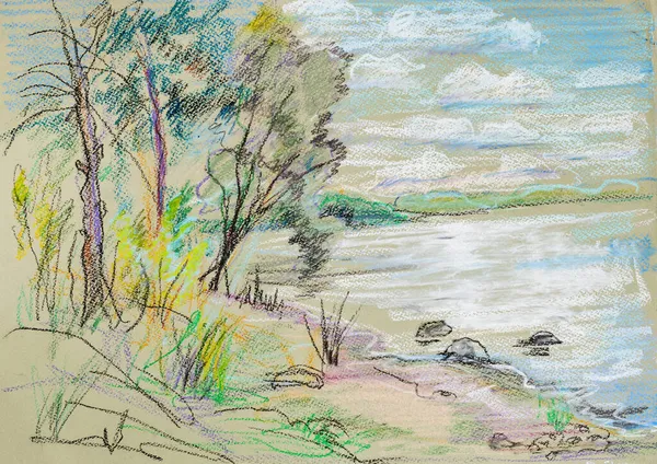 伏尔加河岸边的速写草图 — 图库照片