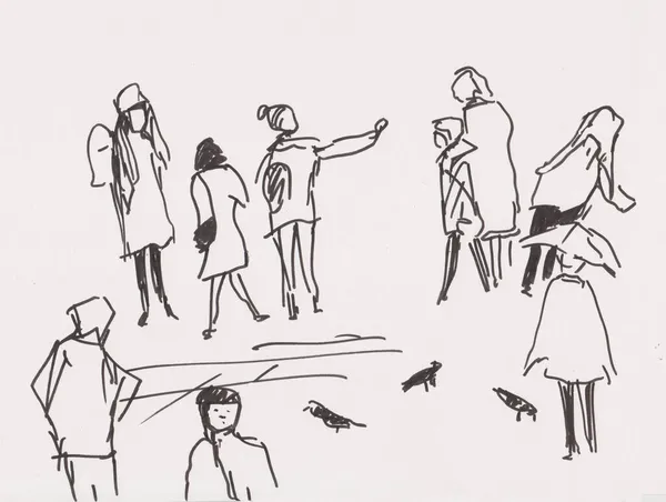 Instant Sketch People Birds Square — Stock Photo, Image