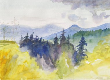 Sonbaharda yüksek dağların ve demirlerin manzarası