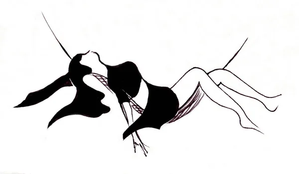 Dívka Houpačce Černobílá Kresba — Stock fotografie