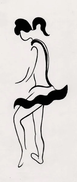 Mädchen Vor Dem Tanz Schwarz Weiß Zeichnung — Stockfoto