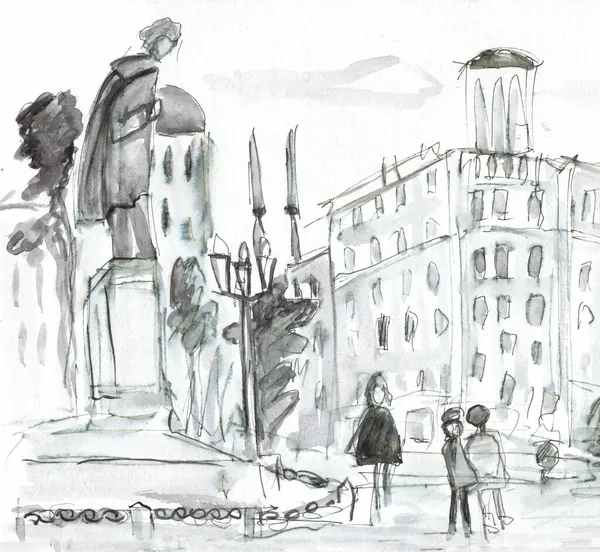 Мгновенный Эскиз Площадь Москве Черно Белый Рисунок — стоковое фото