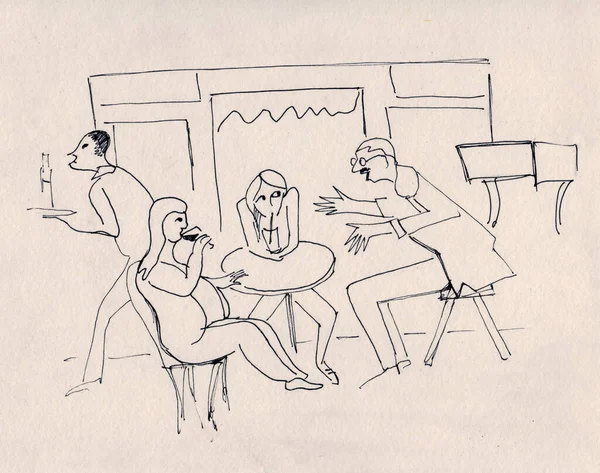 Instant Sketch Cafe Scene Black White Drawing — Stock Photo, Image