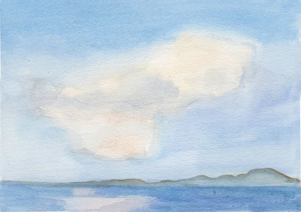 Хмара Над Озером Акварельний Живопис — стокове фото