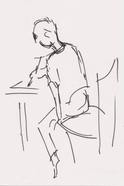 Çizim dersindeki küçük çocuk.