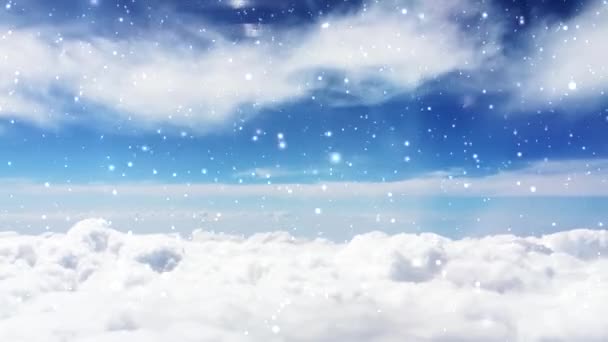 마법같은 크리스마스 하늘 배경, 떨어지는 눈 과 구름, 자연 과 겨울 계절의 아름다움 — 비디오
