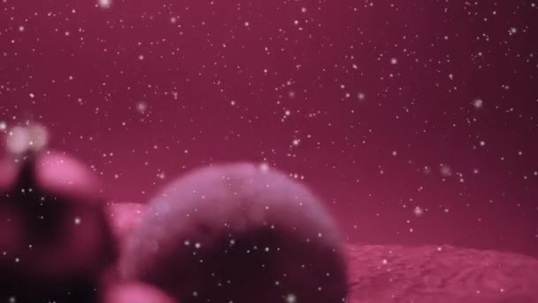 Sněžné vánoční svátky pozadí, sníh a růžové ozdoby jako slavnostní zimní dekorace — Stock video
