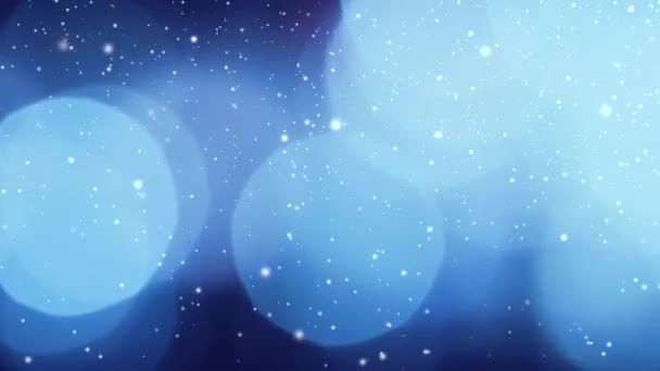 Snowing winter holiday background, blue bokeh as abstract overlay and festive lights effect, snow and Christmas glitter — Stock Video