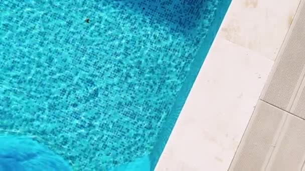 Vista superior de la piscina con agua azul cristalina como vacaciones de verano y vacaciones tropicales paradisíacas en el fondo b-roll junto a la piscina — Vídeo de stock