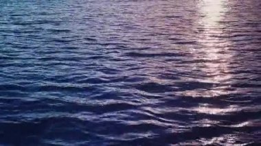 Deniz, doku ve kıyı konsepti, sahil ve sahil dalgaları gün batımında doğa arka planı olarak, yaz tatili seyahati.