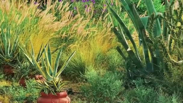 Concetto di conservazione della natura ed ecoambiente. Piante botaniche e fiori nel giardino estivo — Video Stock