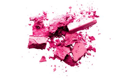 Toz kozmetik ürünleri, mineral organik göz farı, kızartıcı ya da ezilmiş kozmetik ürünler beyaz arka plan, makyaj ve güzellik afişi, düz tabela tasarımı