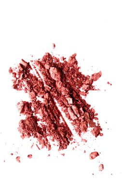 Toz kozmetik ürünleri, mineral organik göz farı, kızartıcı ya da ezilmiş kozmetik ürünler beyaz arka plan, makyaj ve güzellik afişi, düz tabela tasarımı