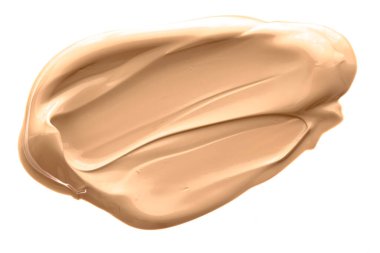 Beyaz arka planda izole edilmiş bej güzellik kozmetik dokusu, lekeli makyaj emülsiyon kremi lekesi veya temel lekesi, ezilmiş kozmetik ürünler ve boya vuruşları