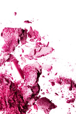 Toz kozmetik ürünleri, mineral organik göz farı, kızartıcı ya da ezilmiş kozmetik ürünler beyaz arka plan, makyaj ve güzellik afişi, düz tabela tasarımı