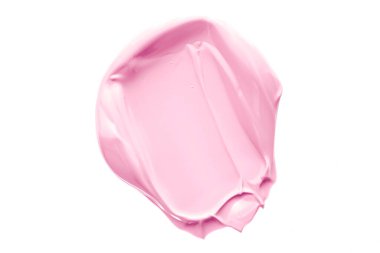 Beyaz arkaplanda yalıtılmış pembe güzellik kozmetik dokusu, lekeli makyaj kremi lekesi veya temel lekesi, kozmetik ürün ve boya vuruşları.