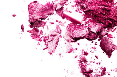 Toz kozmetik ürünleri, mineral organik göz farı, kızartıcı ya da ezilmiş kozmetik ürünler beyaz arka plan, makyaj ve güzellik afişi, düz tabela tasarımı