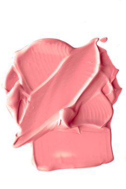 Mercan güzelliği kozmetik dokusu beyaz arka planda izole, lekeli makyaj emülsiyon kremi lekesi veya temel lekesi, ezilmiş kozmetik ürünler ve boya vuruşları