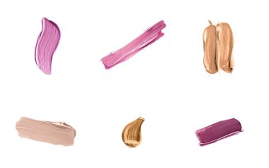 Beyaz arkaplanda izole edilmiş sanat fırçası darbeleri veya kozmetik makyaj örnekleri