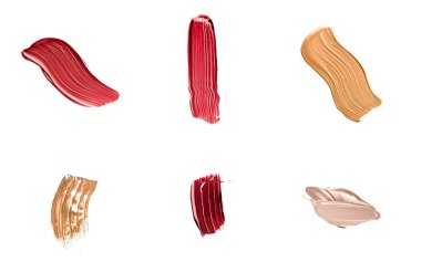 Beyaz arkaplanda izole edilmiş sanat fırçası darbeleri veya kozmetik makyaj örnekleri