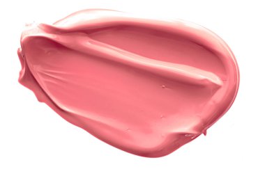 Mercan güzelliği kozmetik dokusu beyaz arka planda izole, lekeli makyaj emülsiyon kremi lekesi veya temel lekesi, ezilmiş kozmetik ürünler ve boya vuruşları