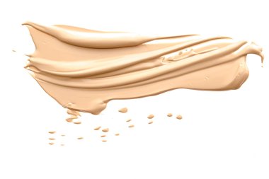 Beyaz arka planda izole edilmiş bej güzellik kozmetik dokusu, lekeli makyaj emülsiyon kremi lekesi veya temel lekesi, ezilmiş kozmetik ürünler ve boya vuruşları